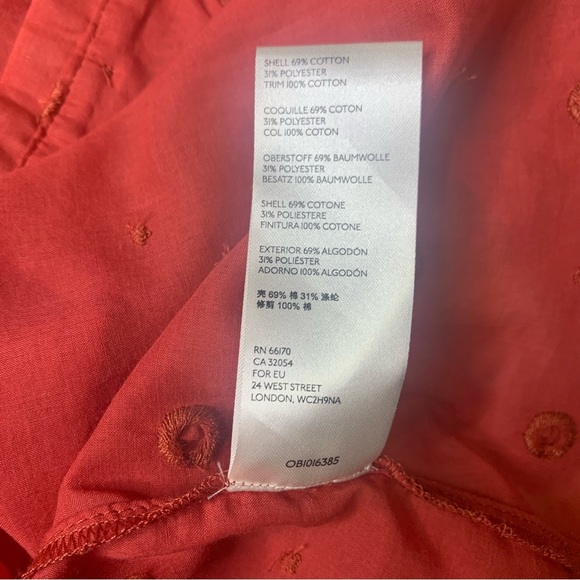 Maeve by Anthropology Coral Embroidered Voile Augusta Peasant Blouse Top Large - Picture 13 of 14